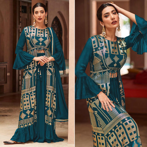 Georgette Full Sleeve Blue Ladies Indo Western Dress, 50-100 Gsm, Wash  Care: Machine wash at Rs 1875 in Mumbai